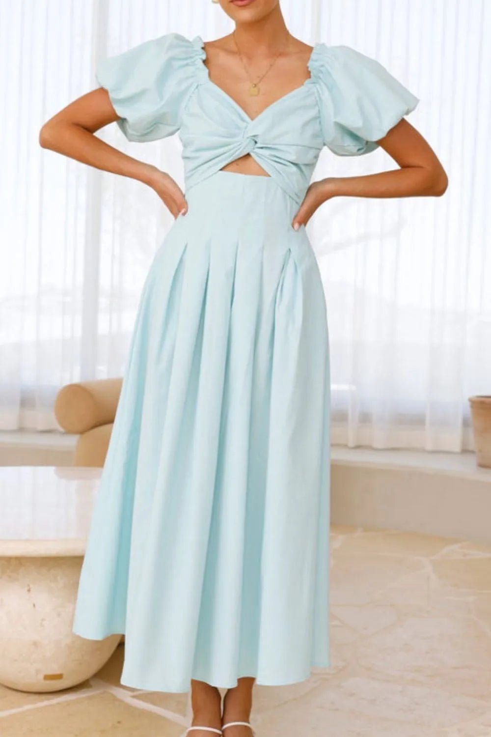 Sweetheart Neck Puff Sleeve Dress - MAD RUFFI