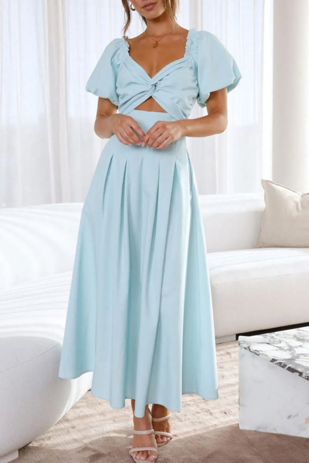 Sweetheart Neck Puff Sleeve Dress - MAD RUFFI