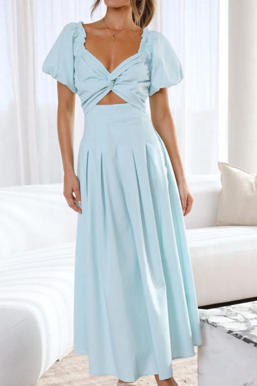 Sweetheart Neck Puff Sleeve Dress - MAD RUFFI