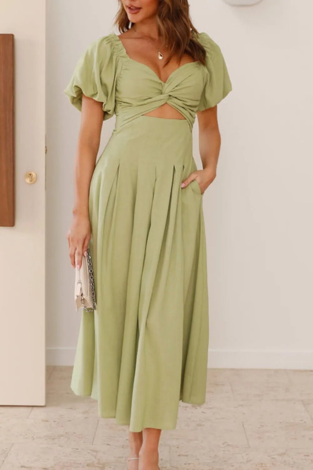 Sweetheart Neck Puff Sleeve Dress - MAD RUFFI