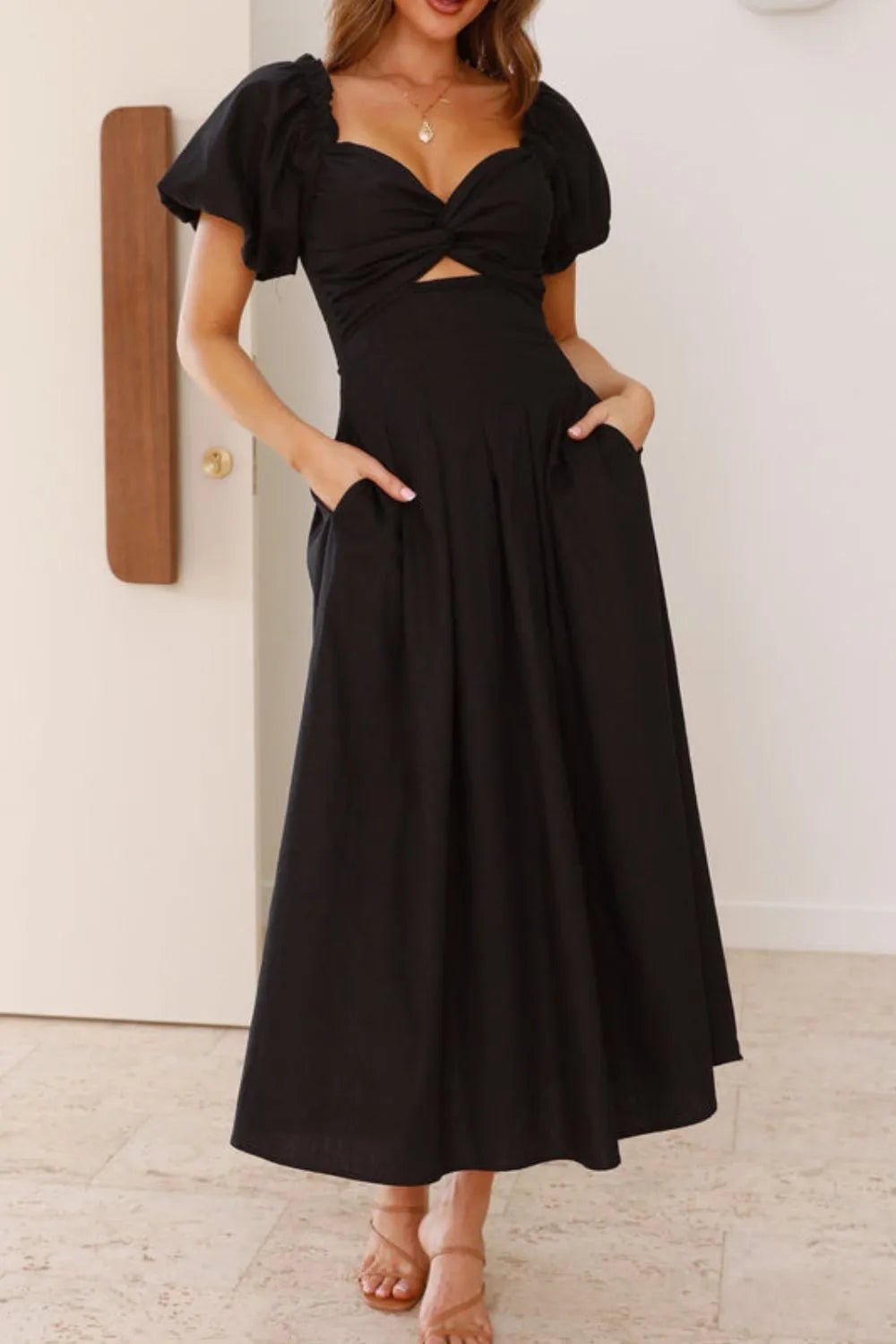 Sweetheart Neck Puff Sleeve Dress - MAD RUFFI