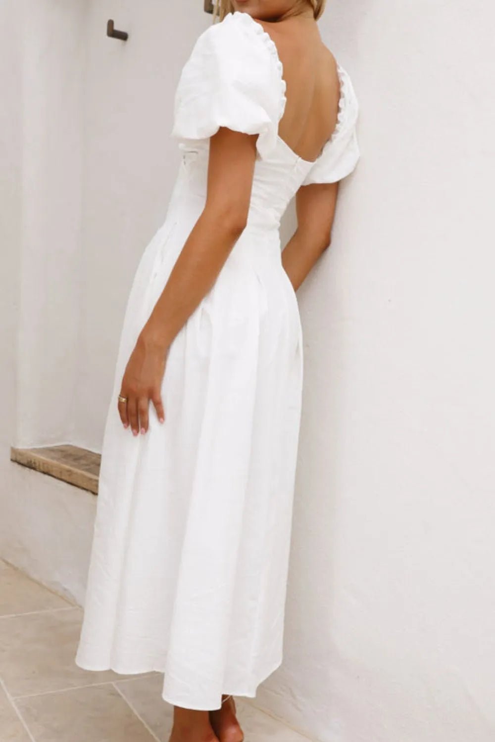 Sweetheart Neck Puff Sleeve Dress - MAD RUFFI