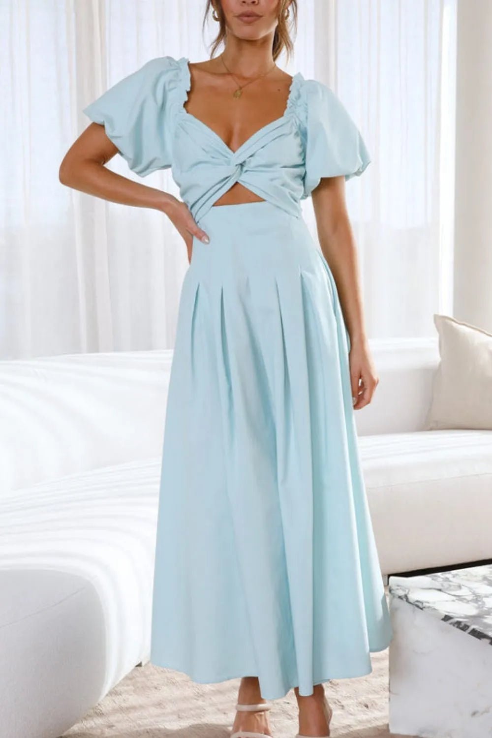 Sweetheart Neck Puff Sleeve Dress - MAD RUFFI