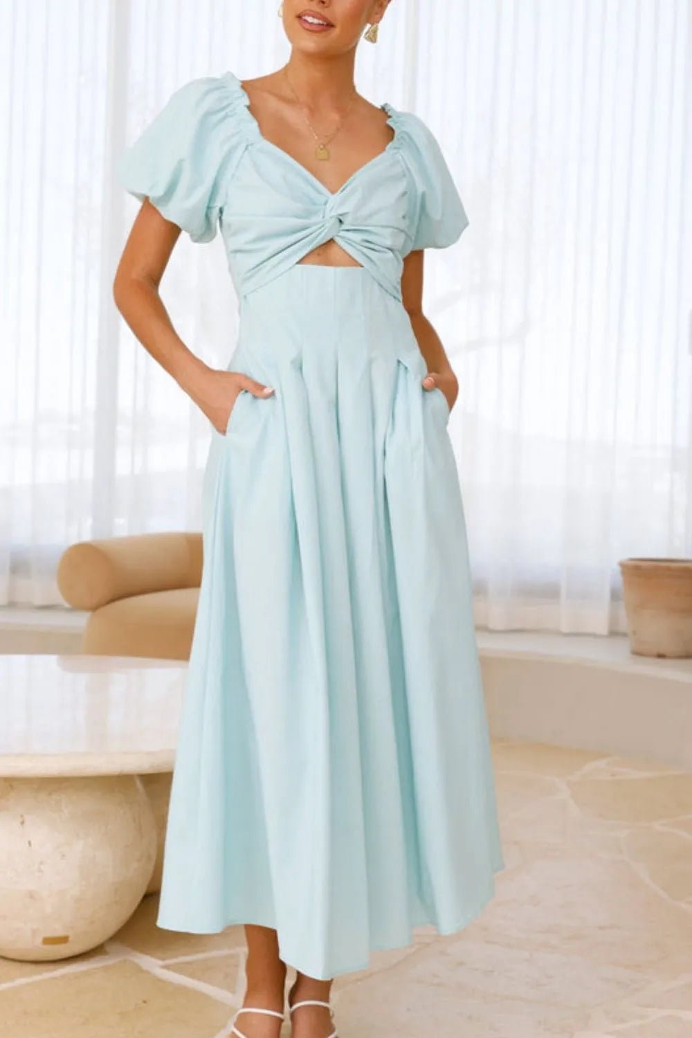 Sweetheart Neck Puff Sleeve Dress - MAD RUFFI