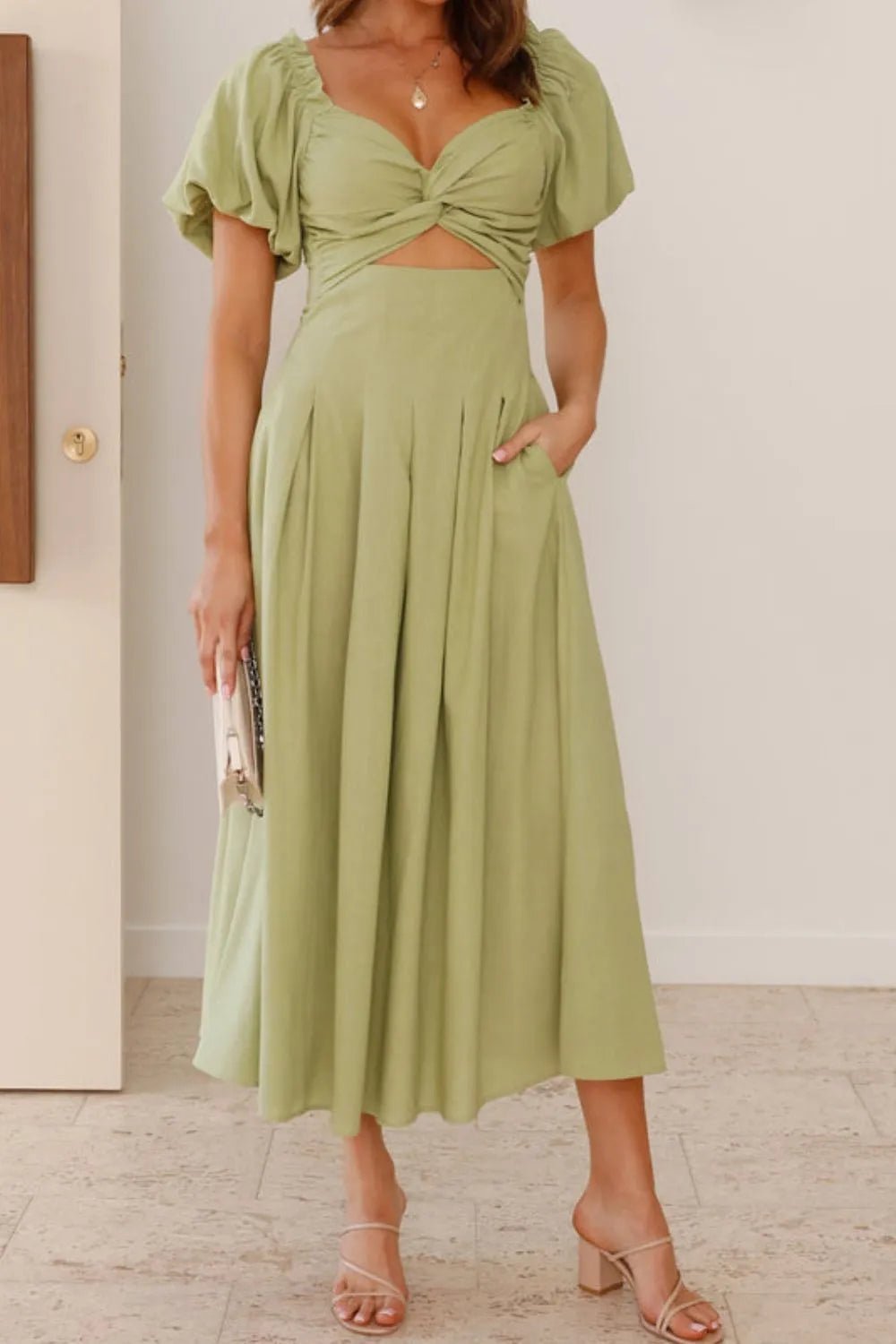 Sweetheart Neck Puff Sleeve Dress - MAD RUFFI