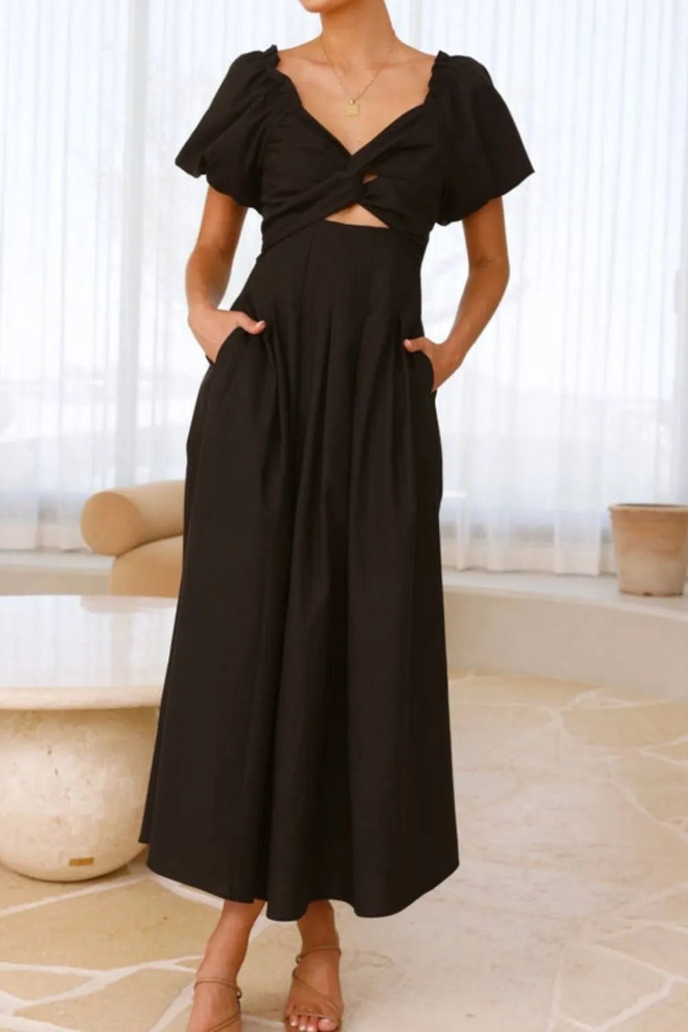 Sweetheart Neck Puff Sleeve Dress - MAD RUFFI