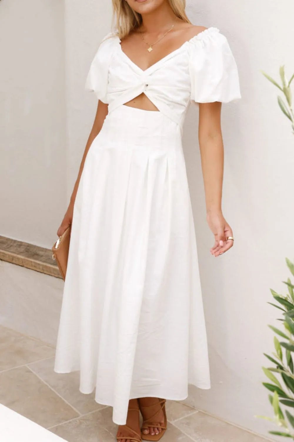 Sweetheart Neck Puff Sleeve Dress - MAD RUFFI