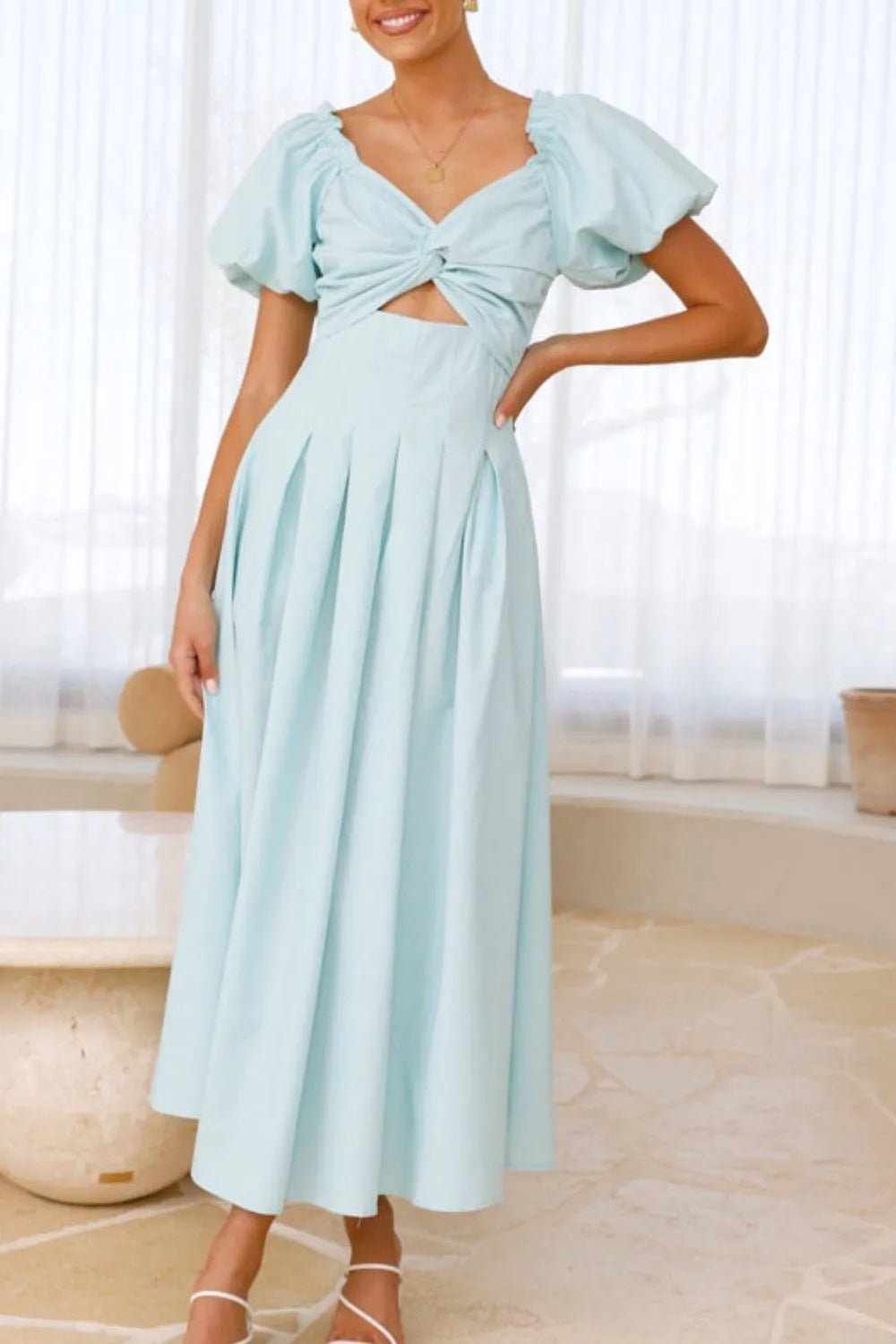 Sweetheart Neck Puff Sleeve Dress - MAD RUFFI