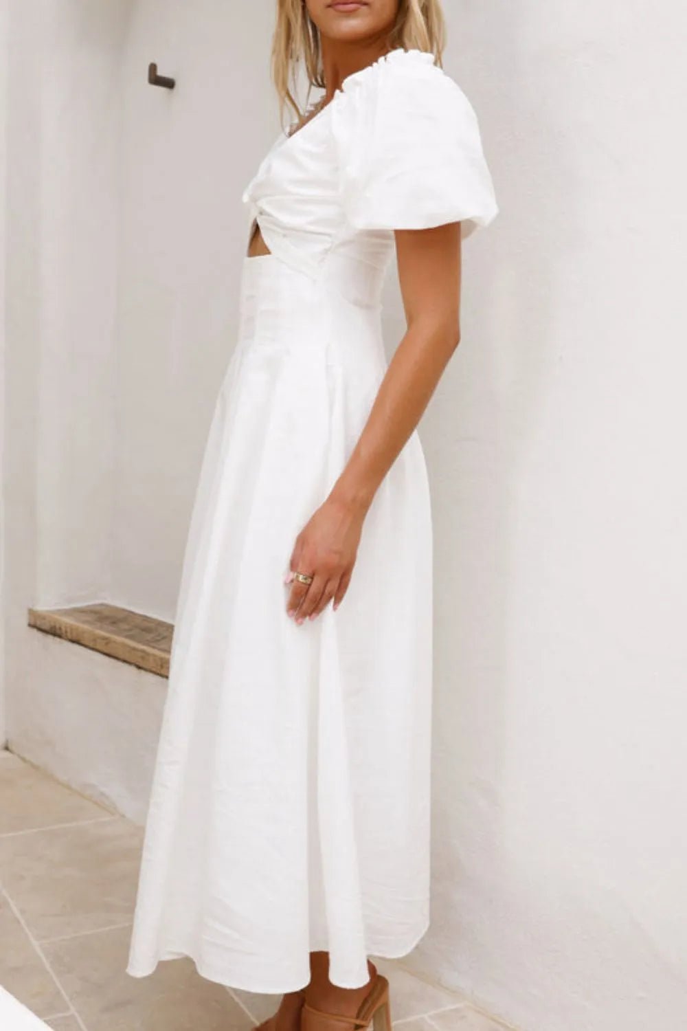 Sweetheart Neck Puff Sleeve Dress - MAD RUFFI