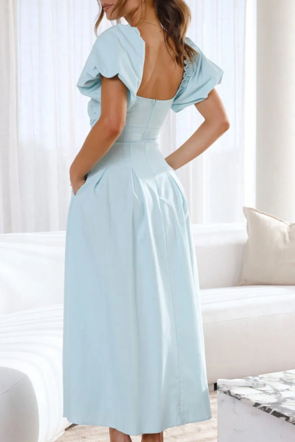 Sweetheart Neck Puff Sleeve Dress - MAD RUFFI