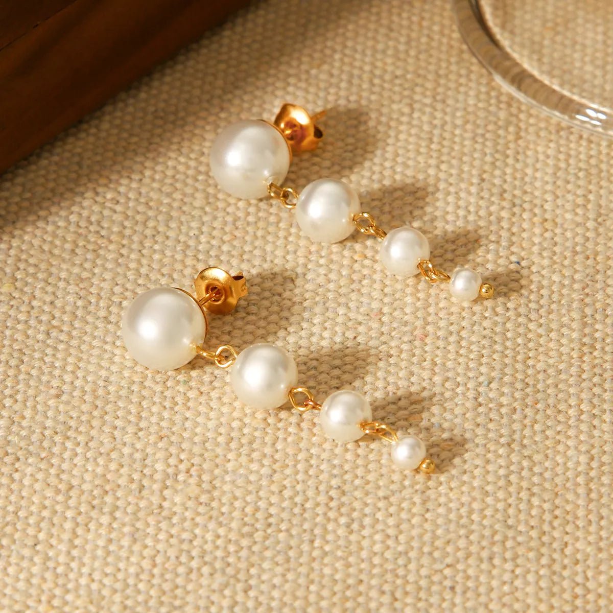 Synthetic Pearl Drop Chain Earrings with Gold Accents - MAD RUFFI