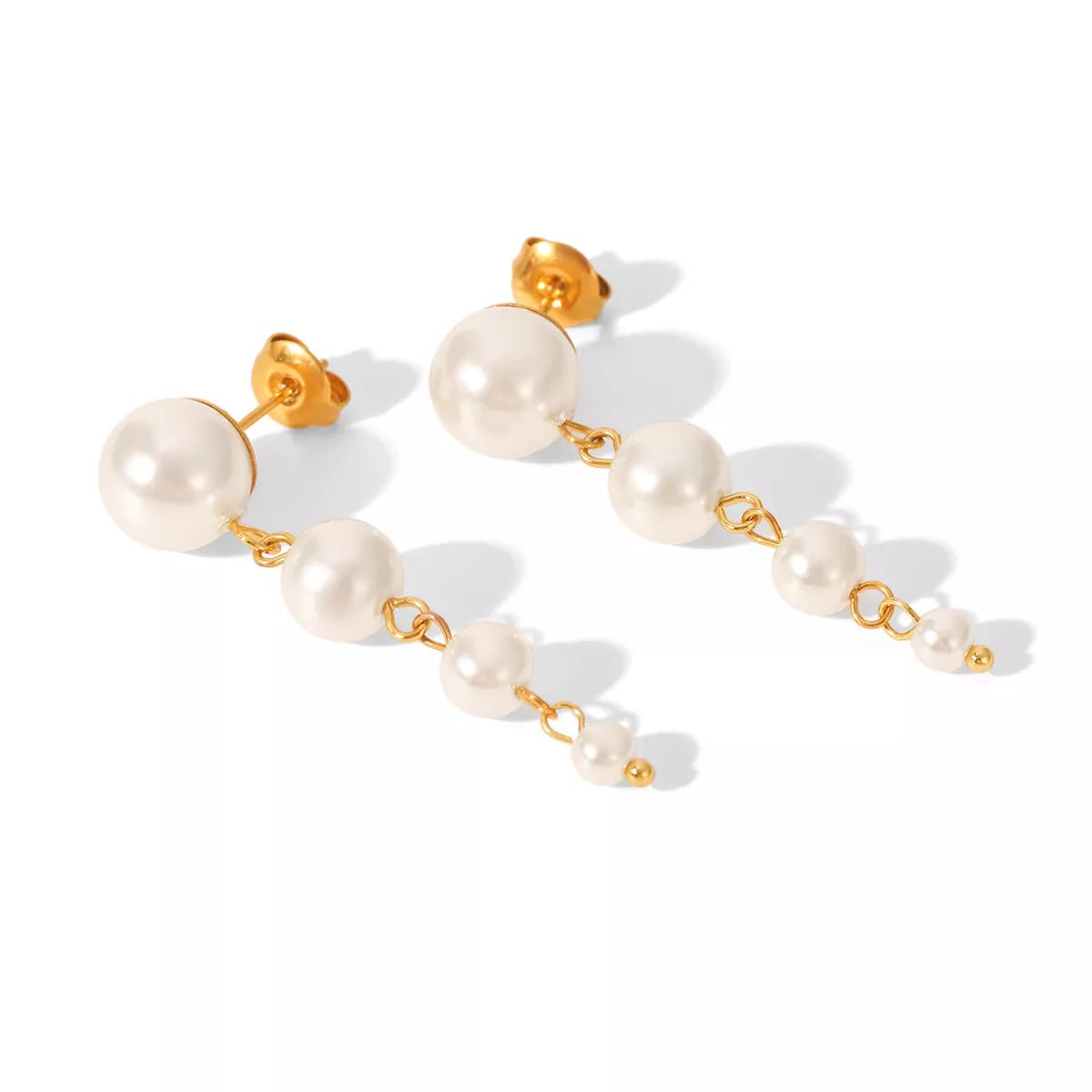 Synthetic Pearl Drop Chain Earrings with Gold Accents - MAD RUFFI
