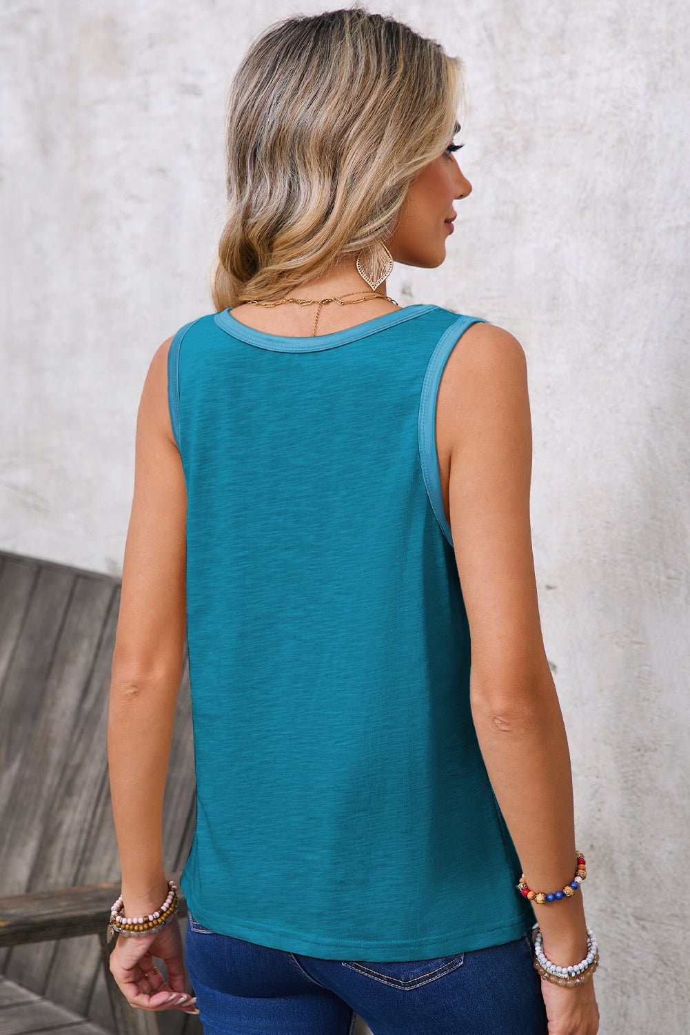 Tan Contrast Trim Round Neck Tank Top - MAD RUFFI