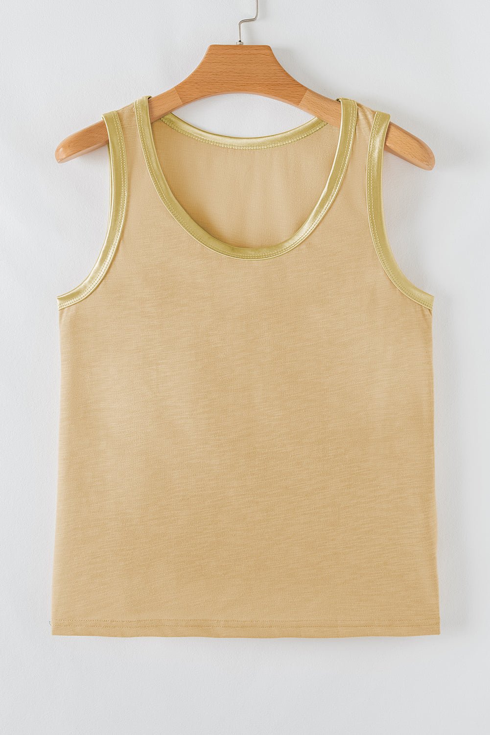 Tan Contrast Trim Round Neck Tank Top - MAD RUFFI
