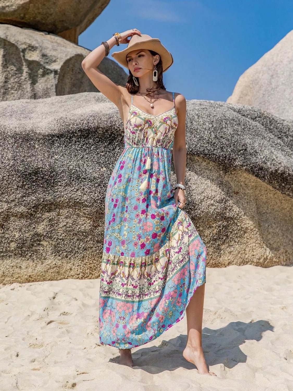 Tassel Floral Print Cami Dress - MAD RUFFI