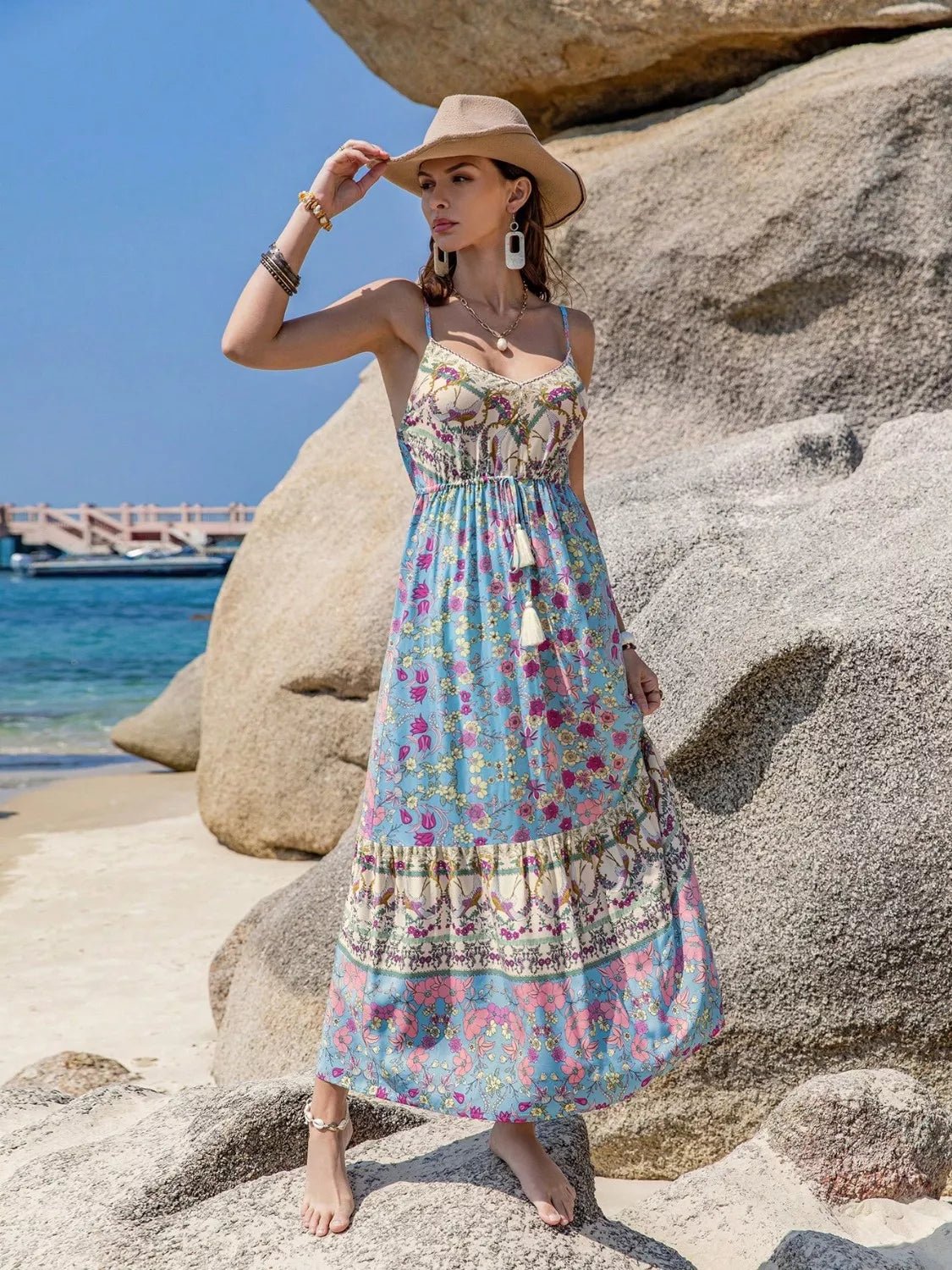 Tassel Floral Print Cami Dress - MAD RUFFI