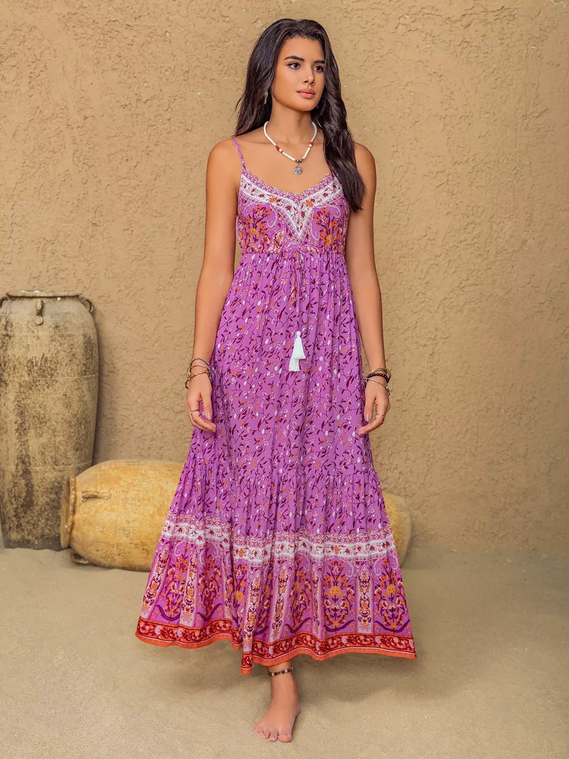 Tassel Floral Print Cami Dress - MAD RUFFI