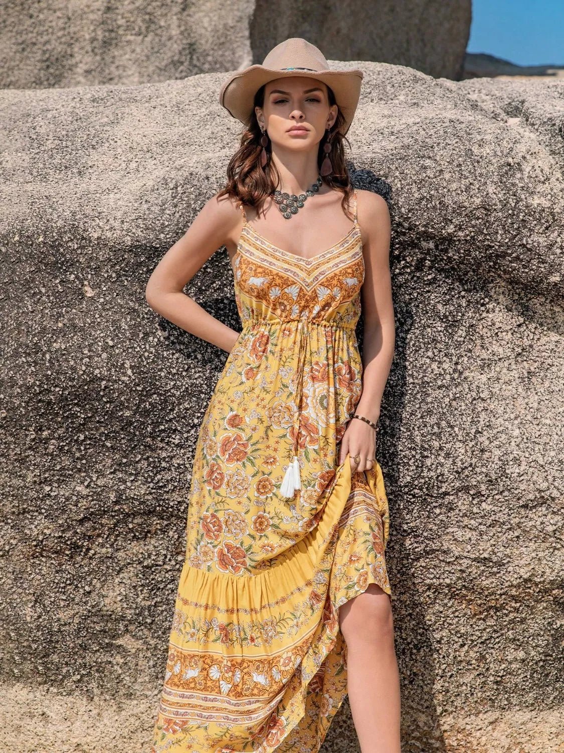 Tassel Printed Tiered Cami Dress - MAD RUFFI