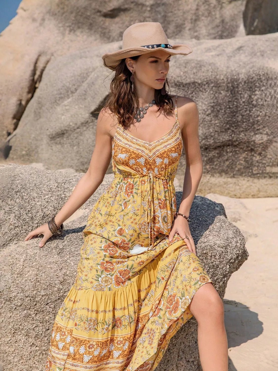 Tassel Printed Tiered Cami Dress - MAD RUFFI