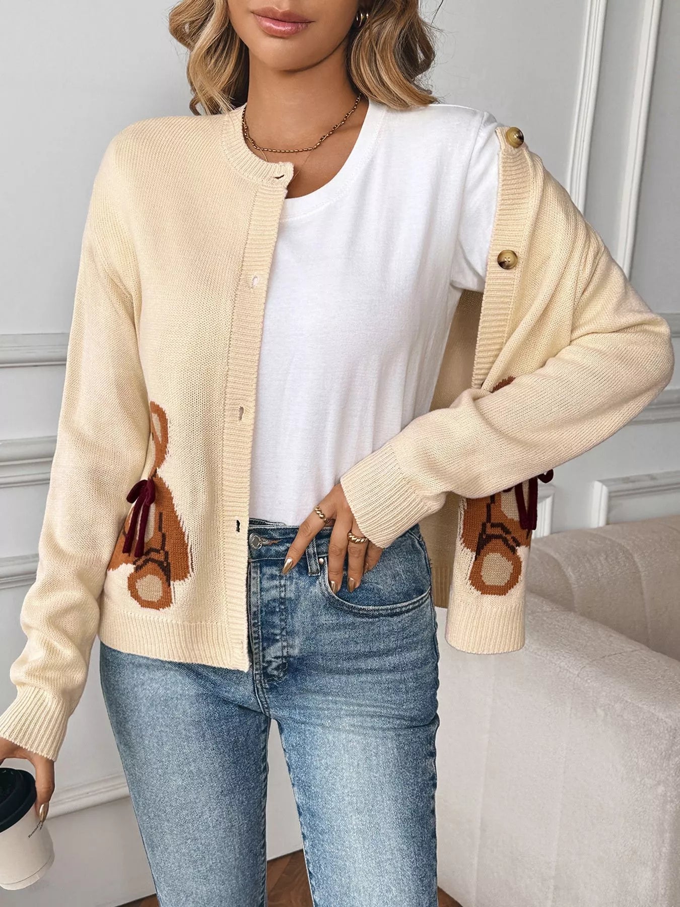 Teddy Bear Button Up Cardigan - MAD RUFFI