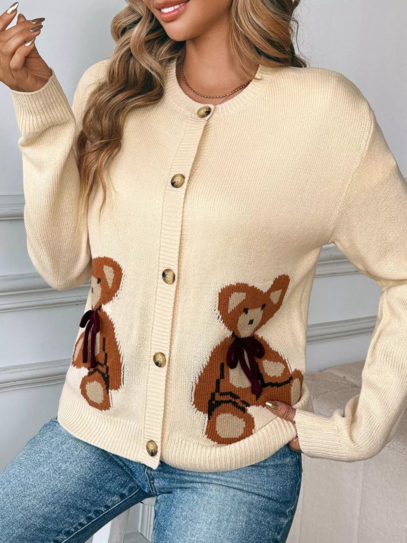 Teddy Bear Button Up Cardigan - MAD RUFFI