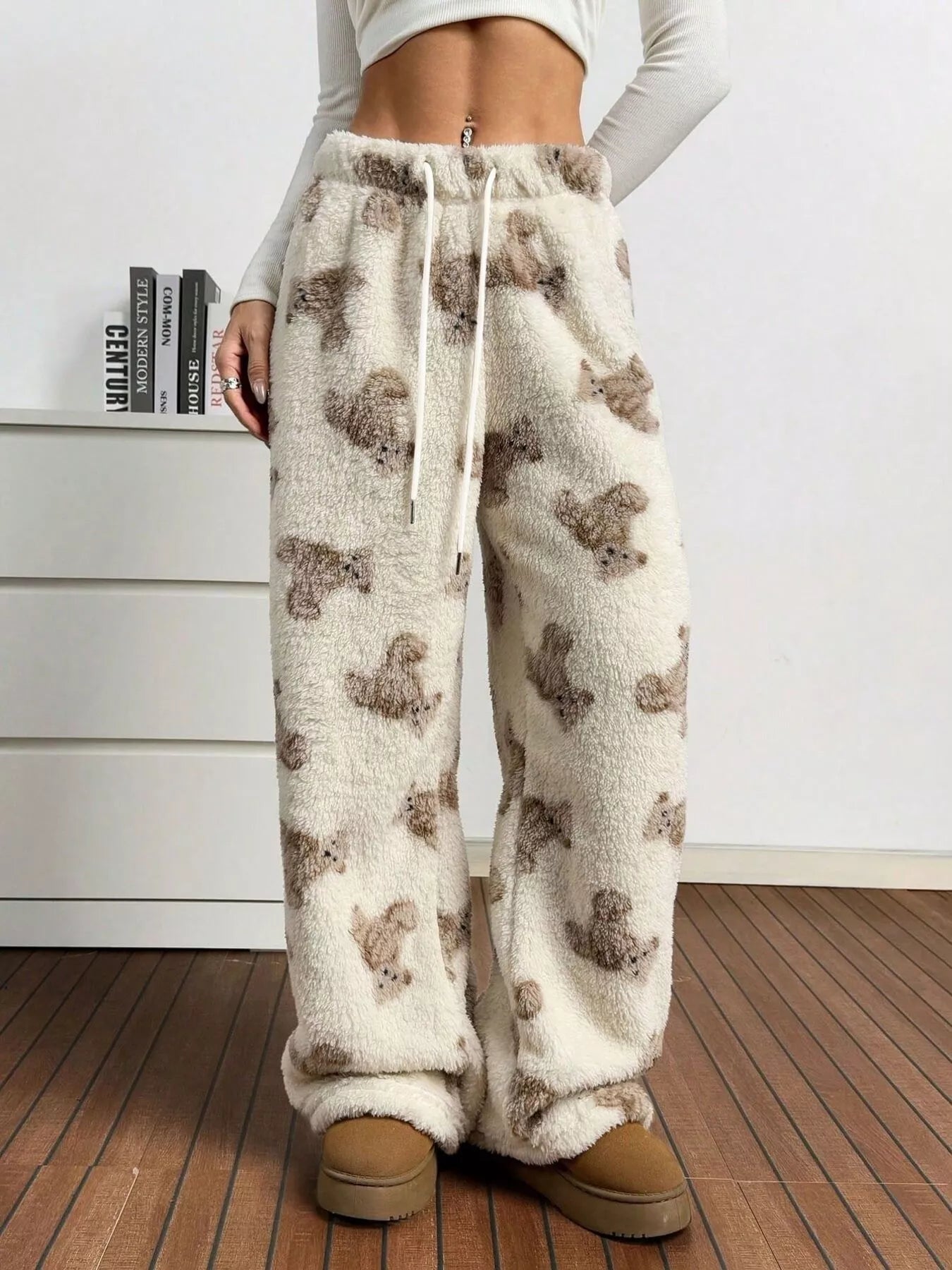 Teddy Bear Print Fluffy Pants - MAD RUFFI