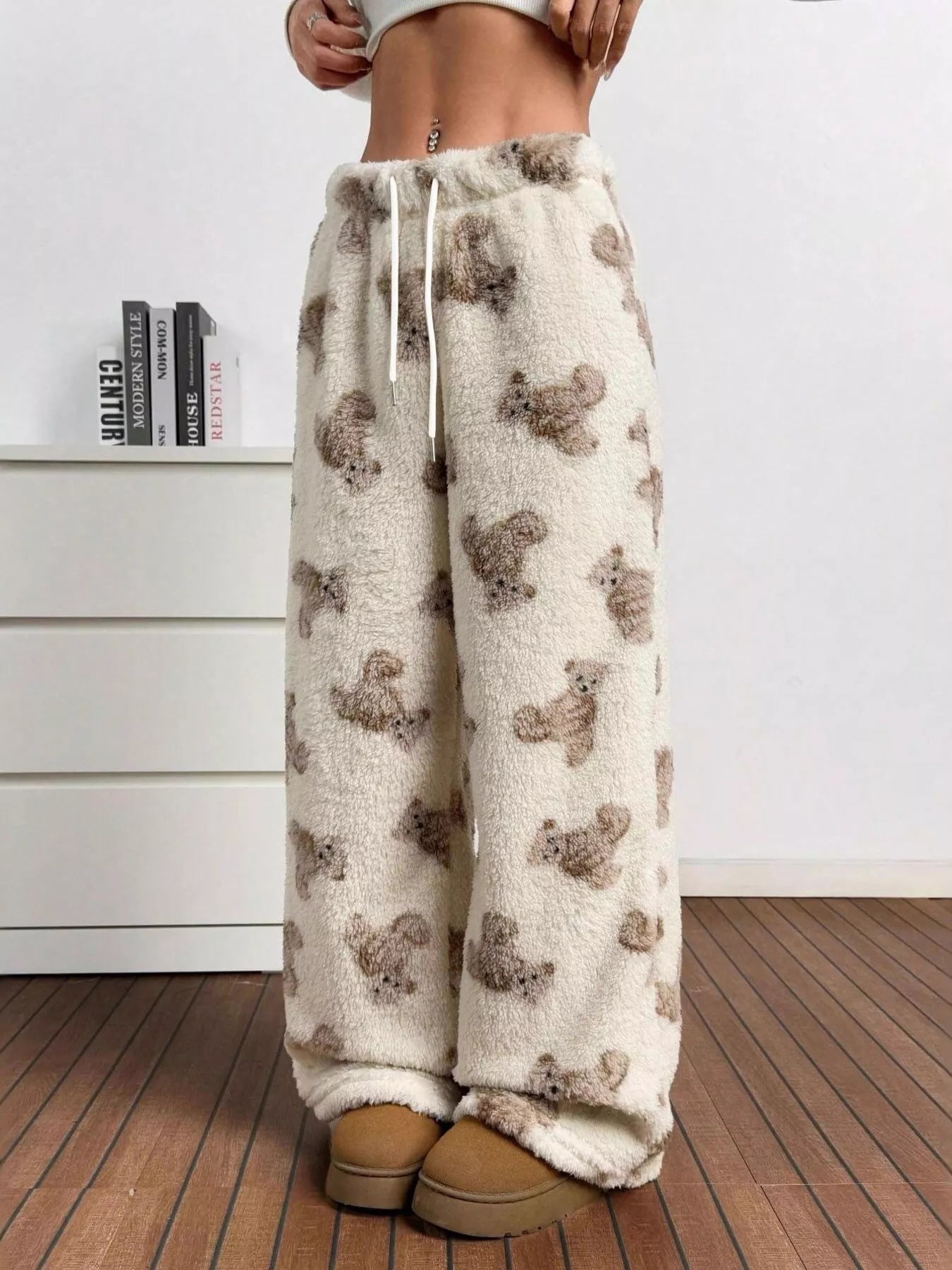Teddy Bear Print Fluffy Pants - MAD RUFFI