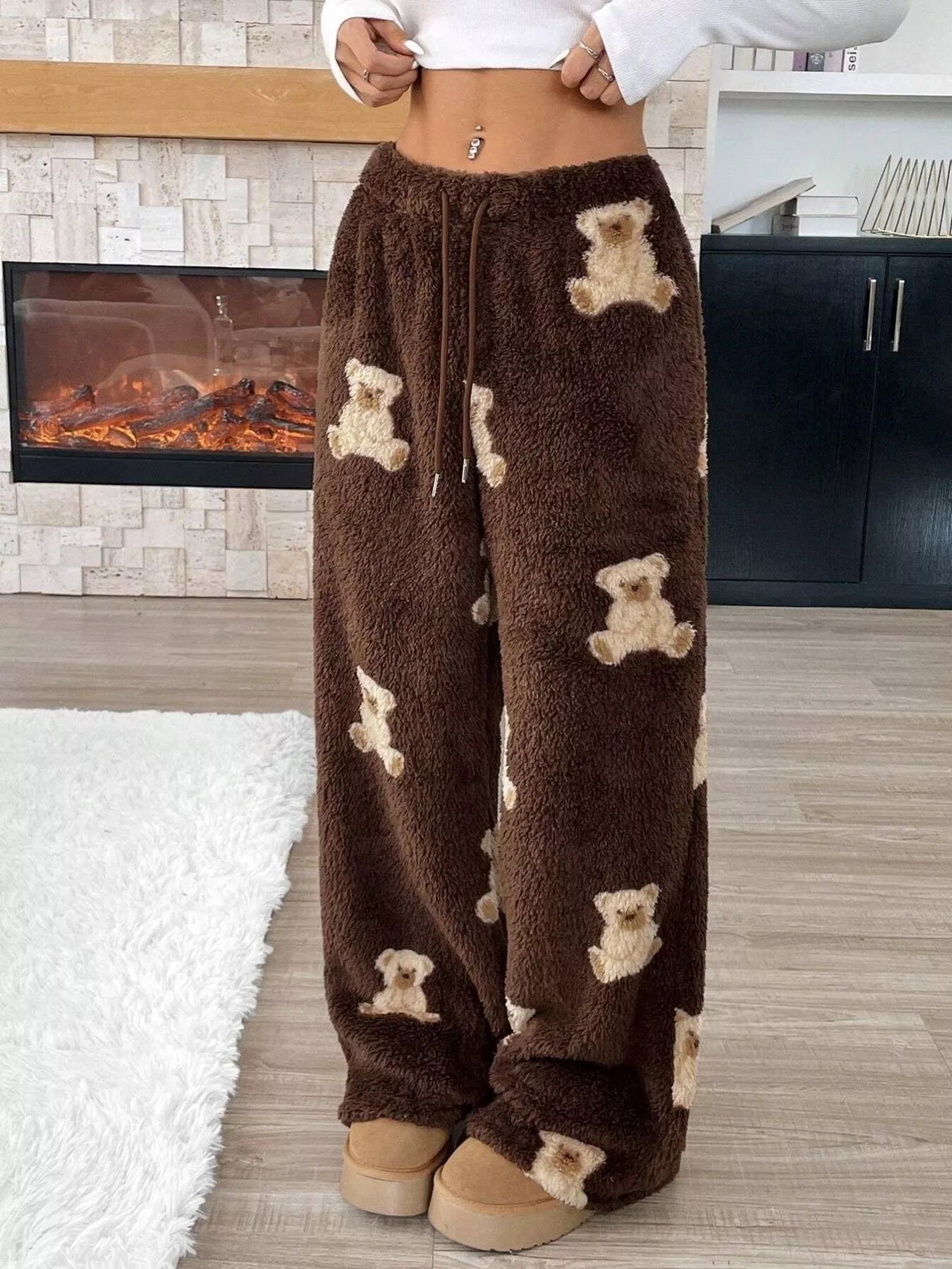 Teddy Bear Print Fluffy Pants - MAD RUFFI