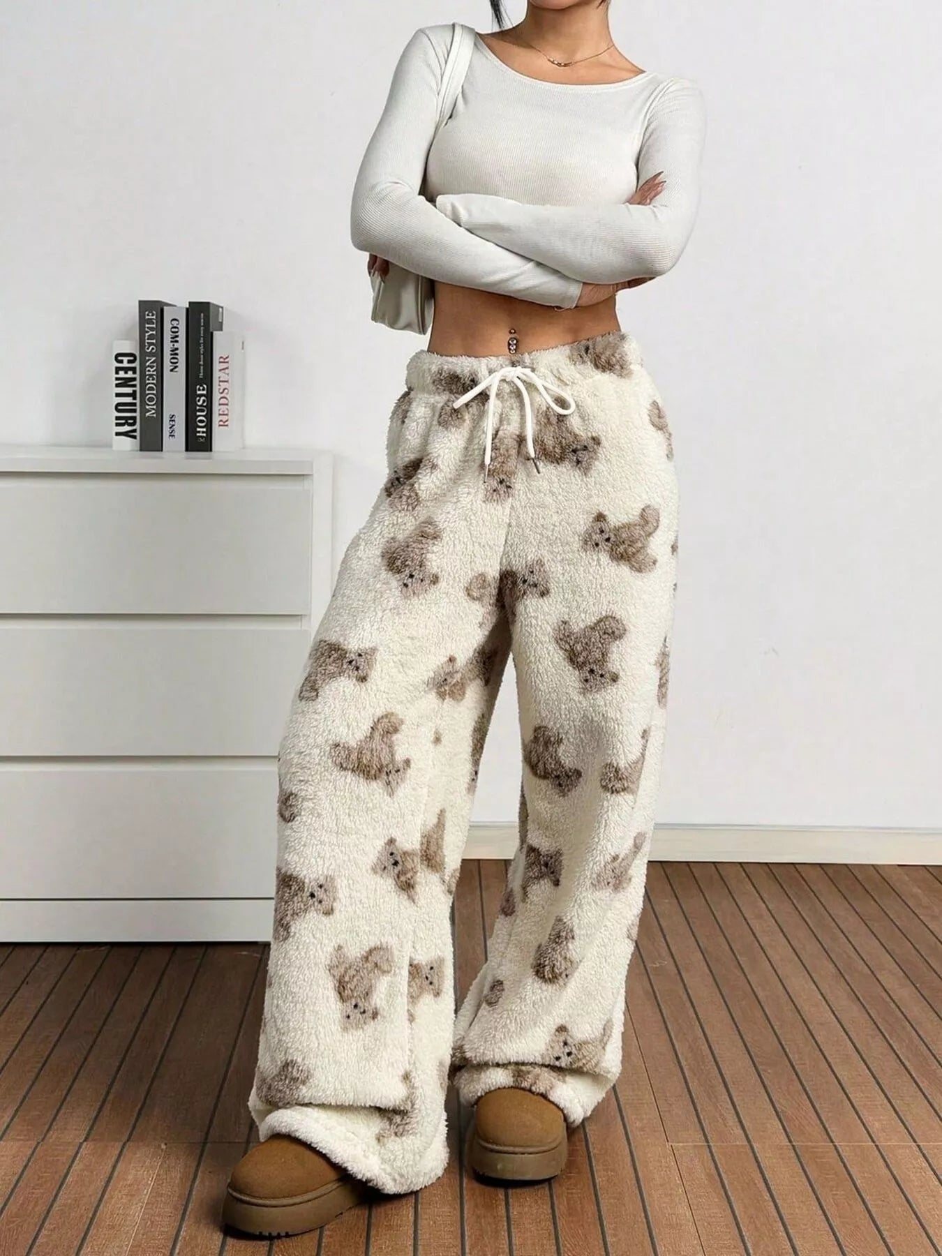 Teddy Bear Print Fluffy Pants - MAD RUFFI
