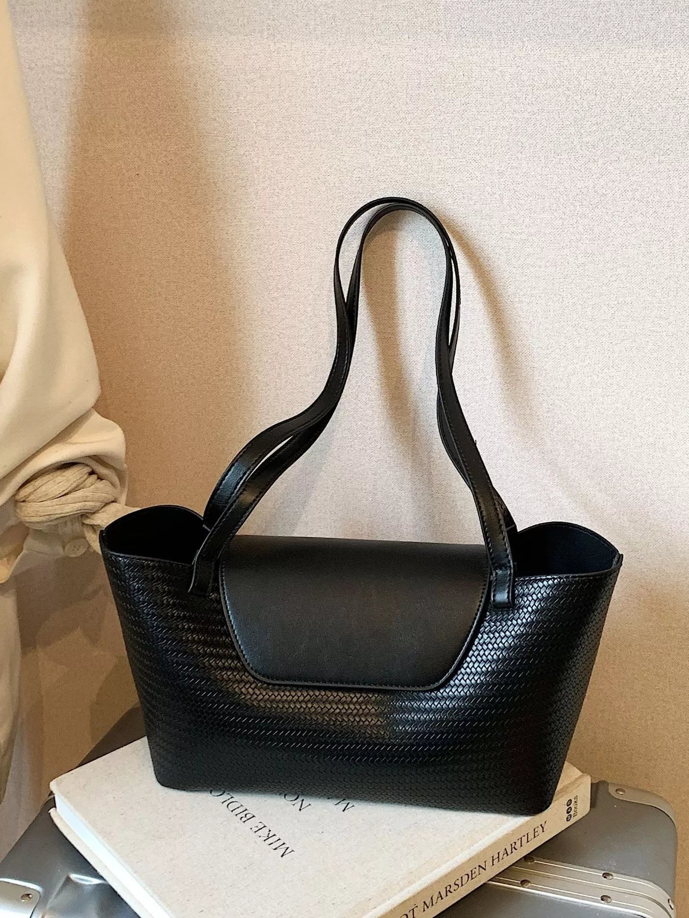 Texture Tote Bag with Beaded Charm - MAD RUFFI