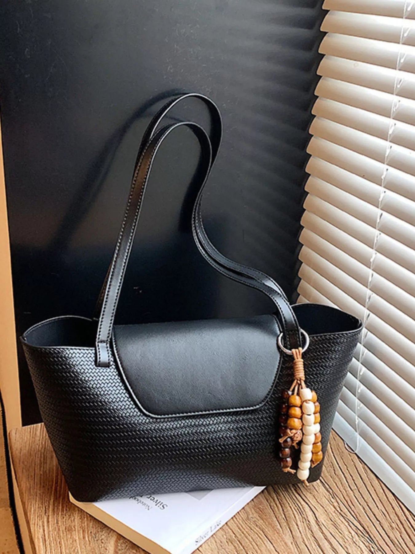 Texture Tote Bag with Beaded Charm - MAD RUFFI