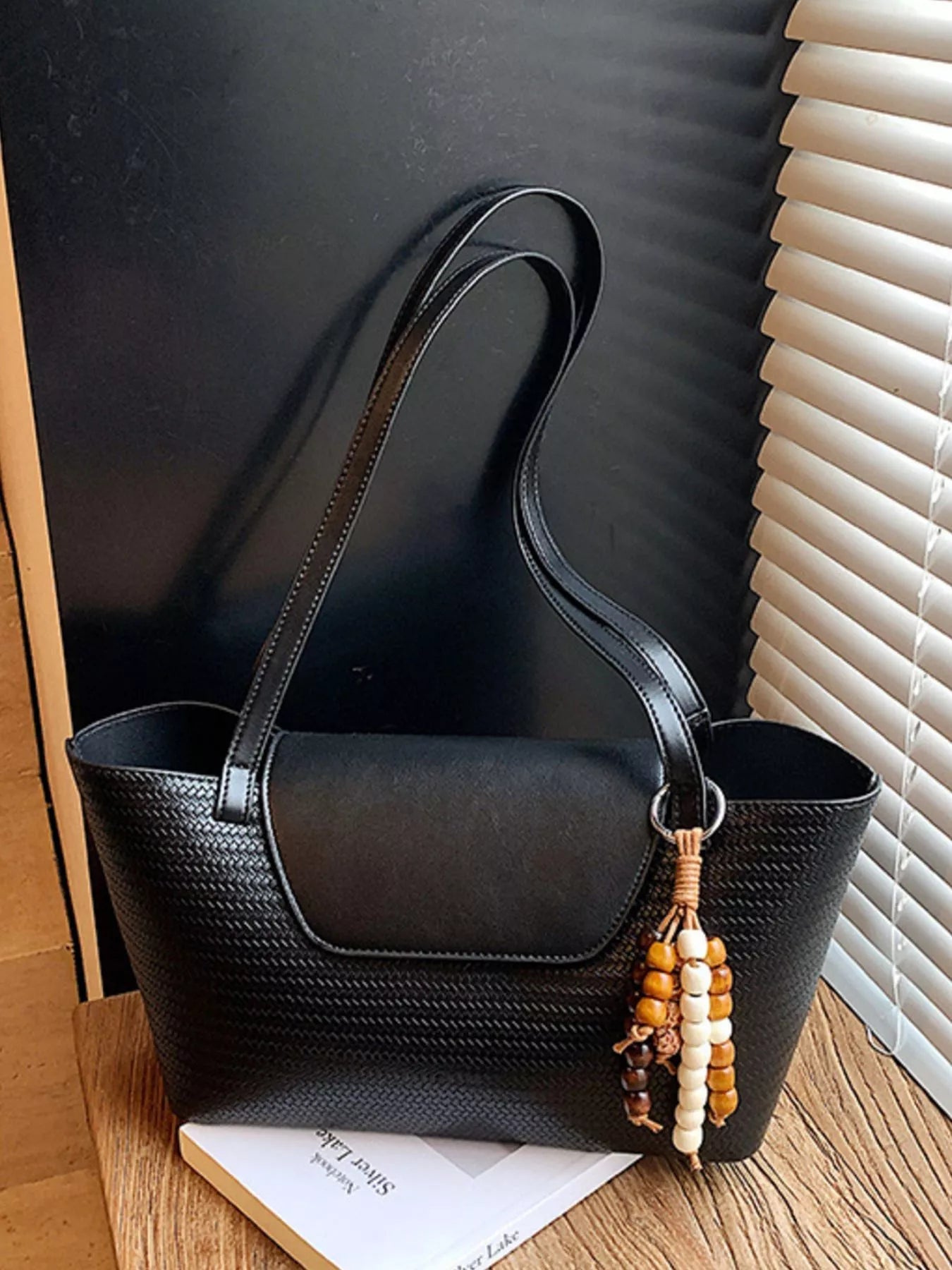 Texture Tote Bag with Beaded Charm - MAD RUFFI