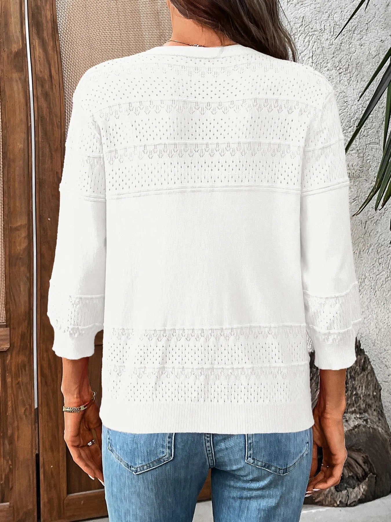 Textured Button - Front Cardigan with 3/4 Sleeves - MAD RUFFI