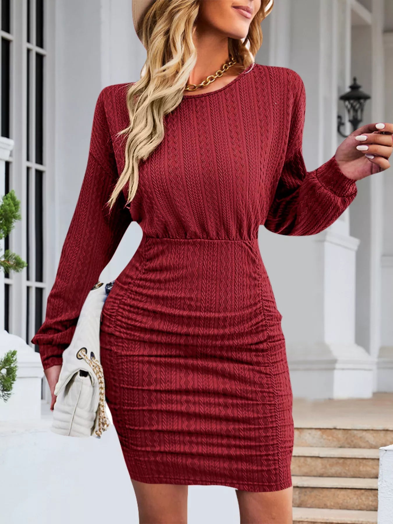 Textured Knit Bodycon Mini Dress - MAD RUFFI