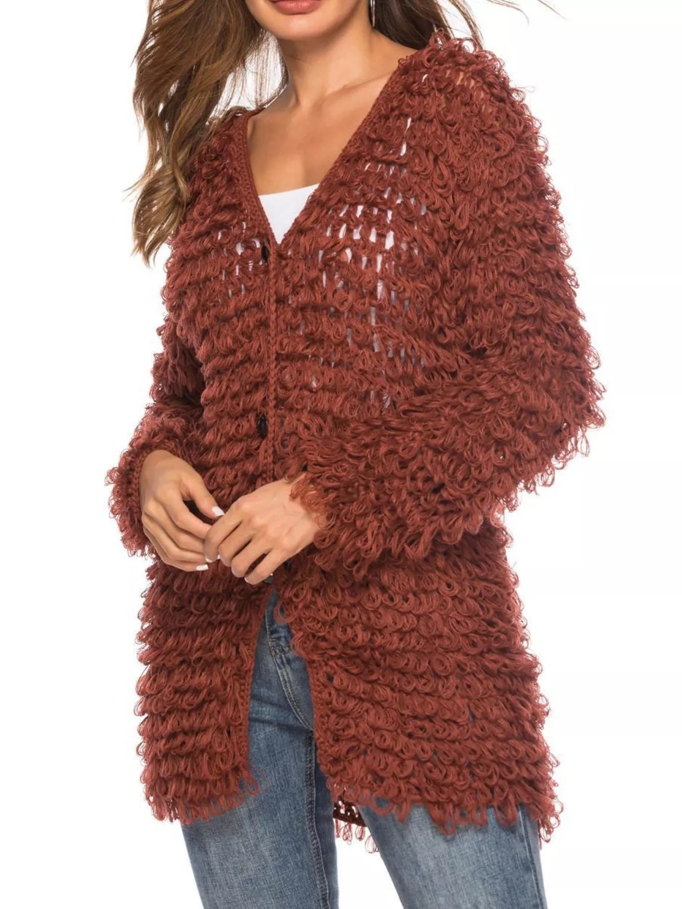 Textured Knit Button Up Cardigan - MAD RUFFI