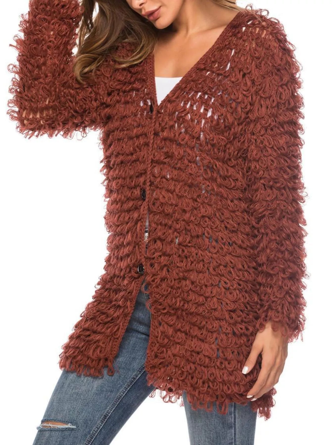 Textured Knit Button Up Cardigan - MAD RUFFI