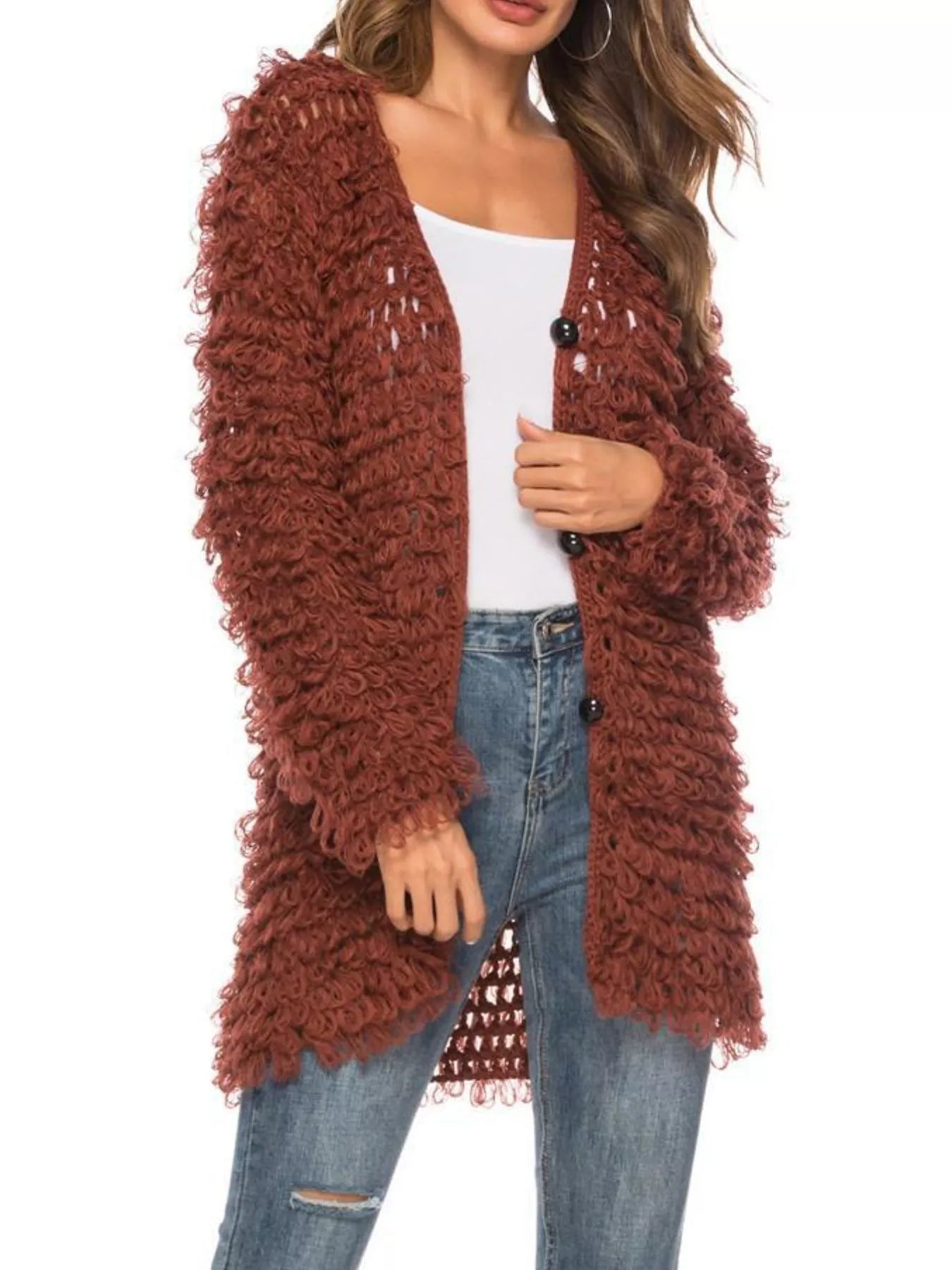 Textured Knit Button Up Cardigan - MAD RUFFI