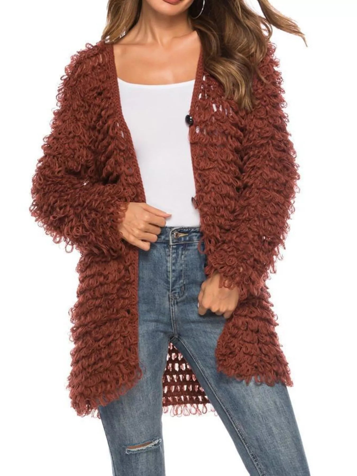 Textured Knit Button Up Cardigan - MAD RUFFI