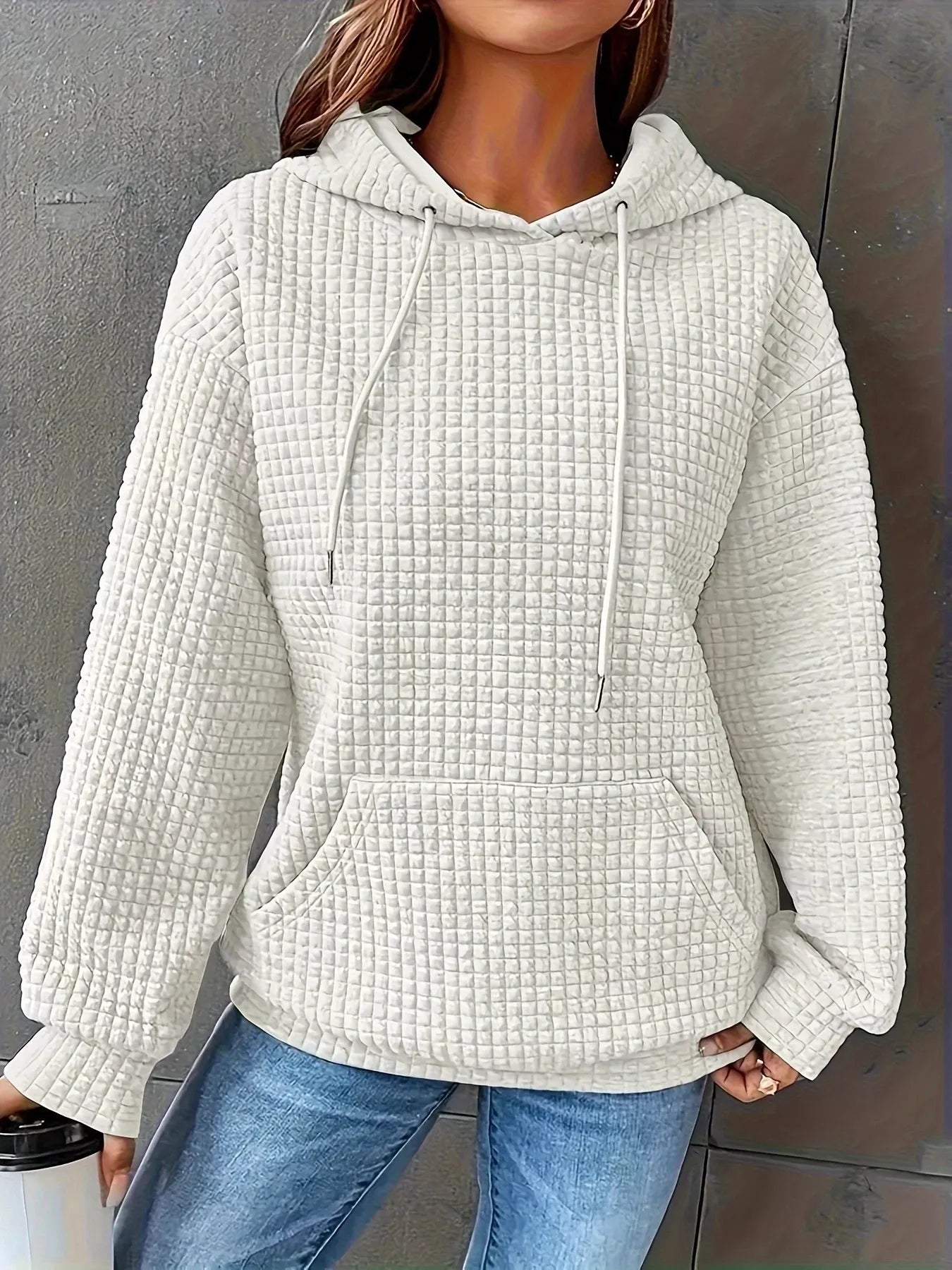 Textured Knit Drawstring Hoodie - MAD RUFFI