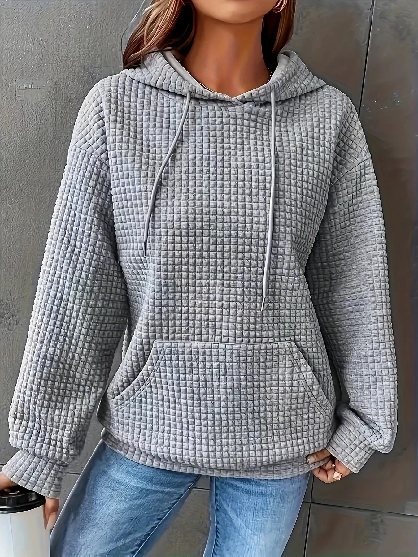 Textured Knit Drawstring Hoodie - MAD RUFFI