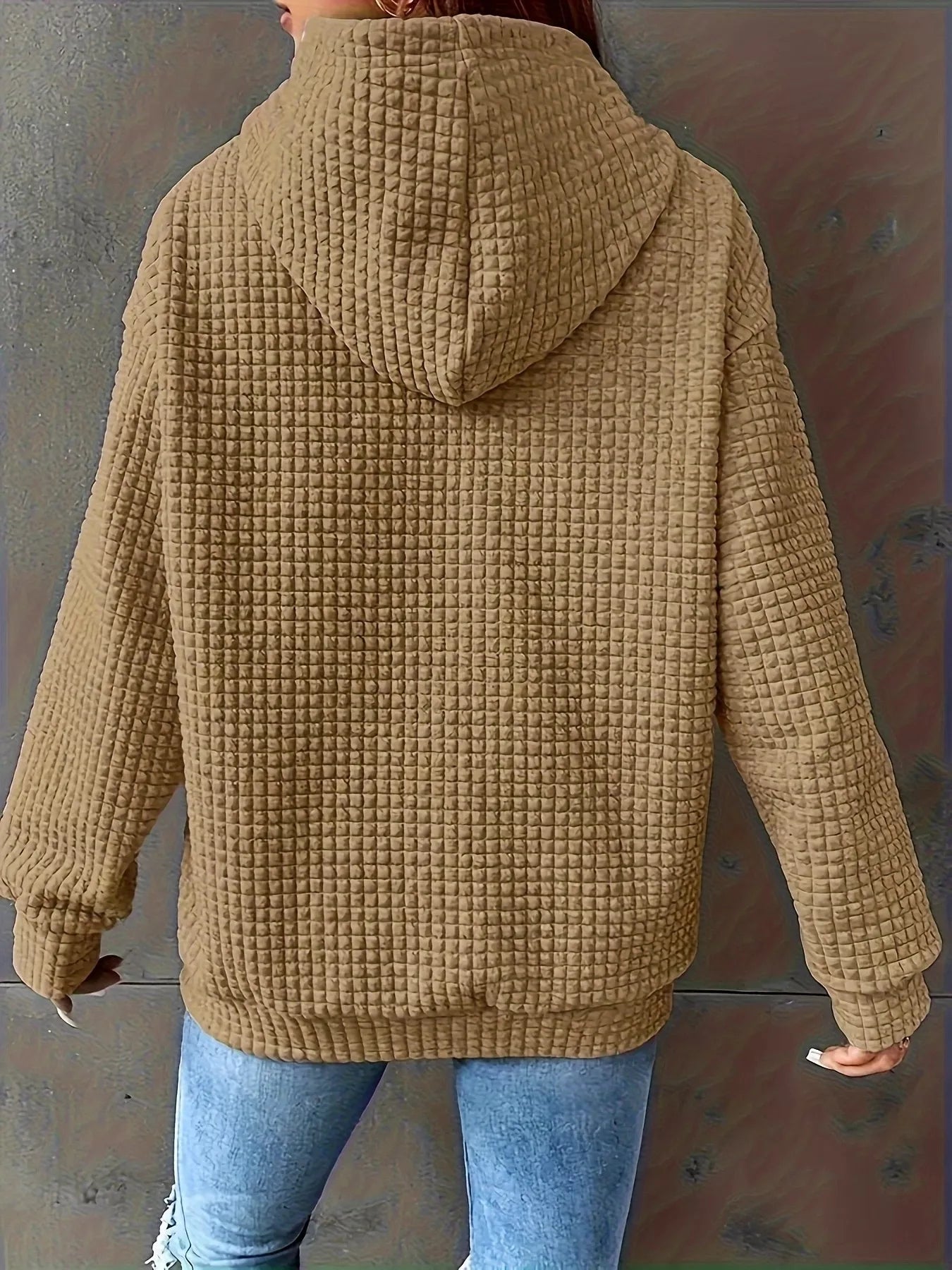 Textured Knit Drawstring Hoodie - MAD RUFFI