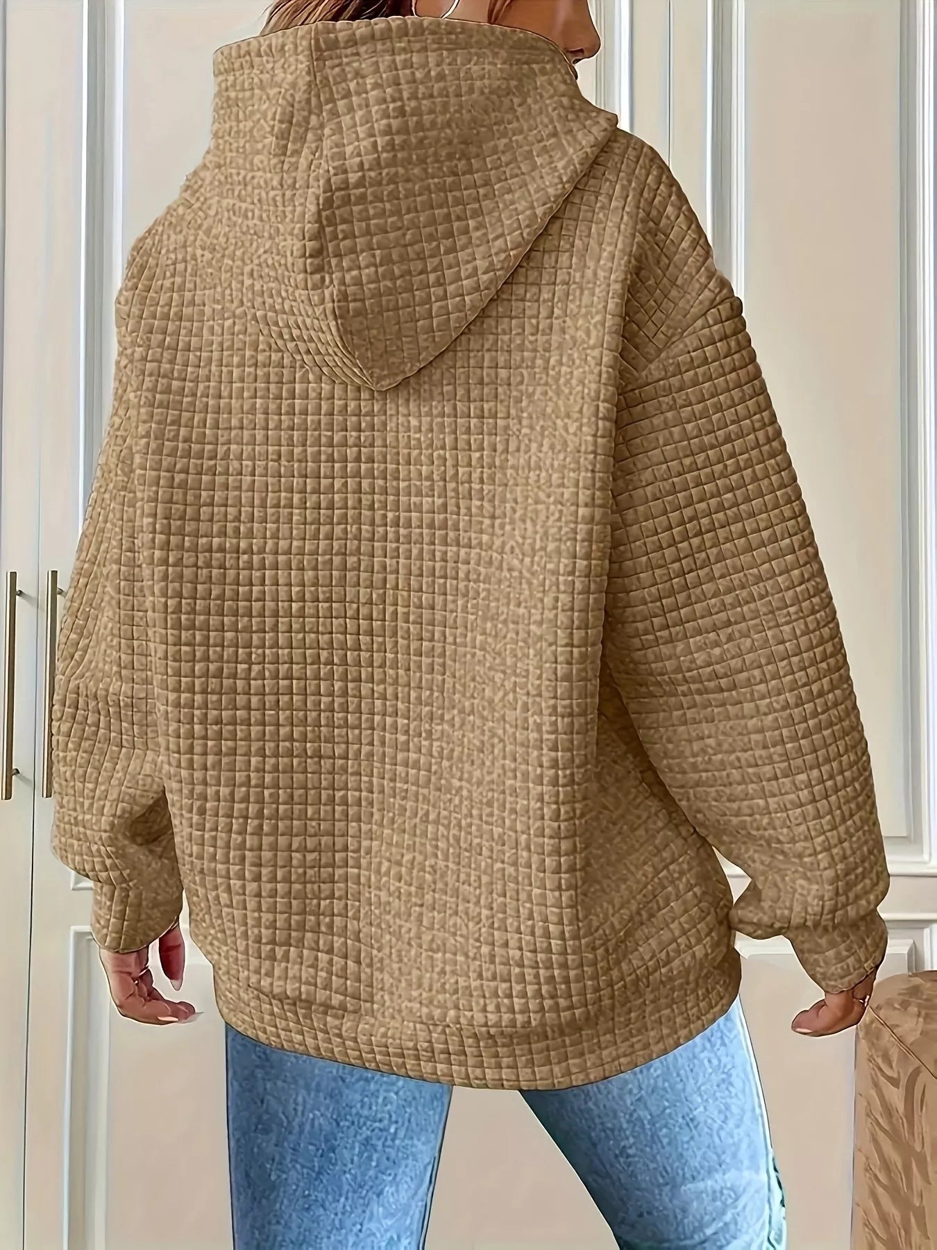 Textured Knit Drawstring Hoodie - MAD RUFFI