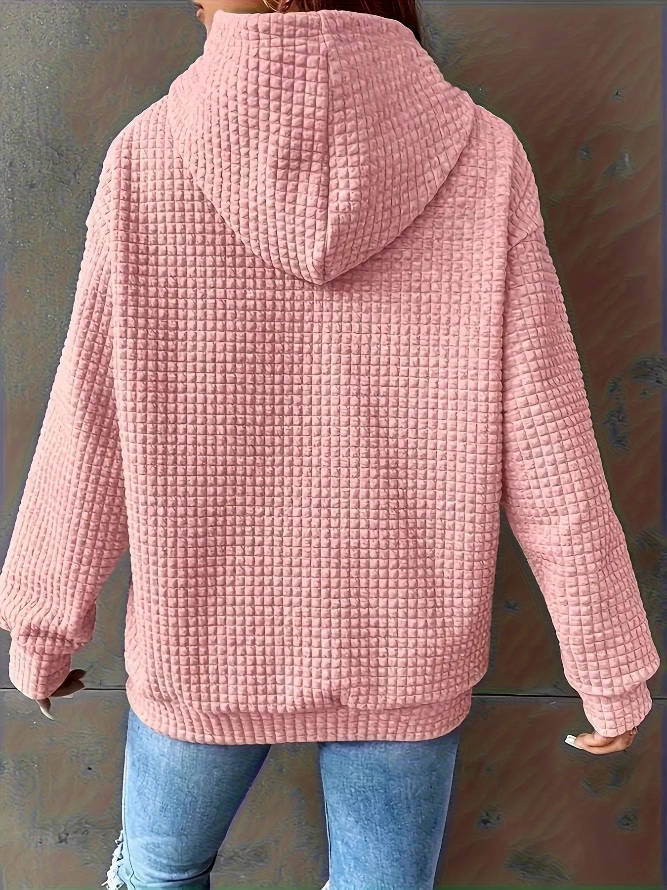 Textured Knit Drawstring Hoodie - MAD RUFFI