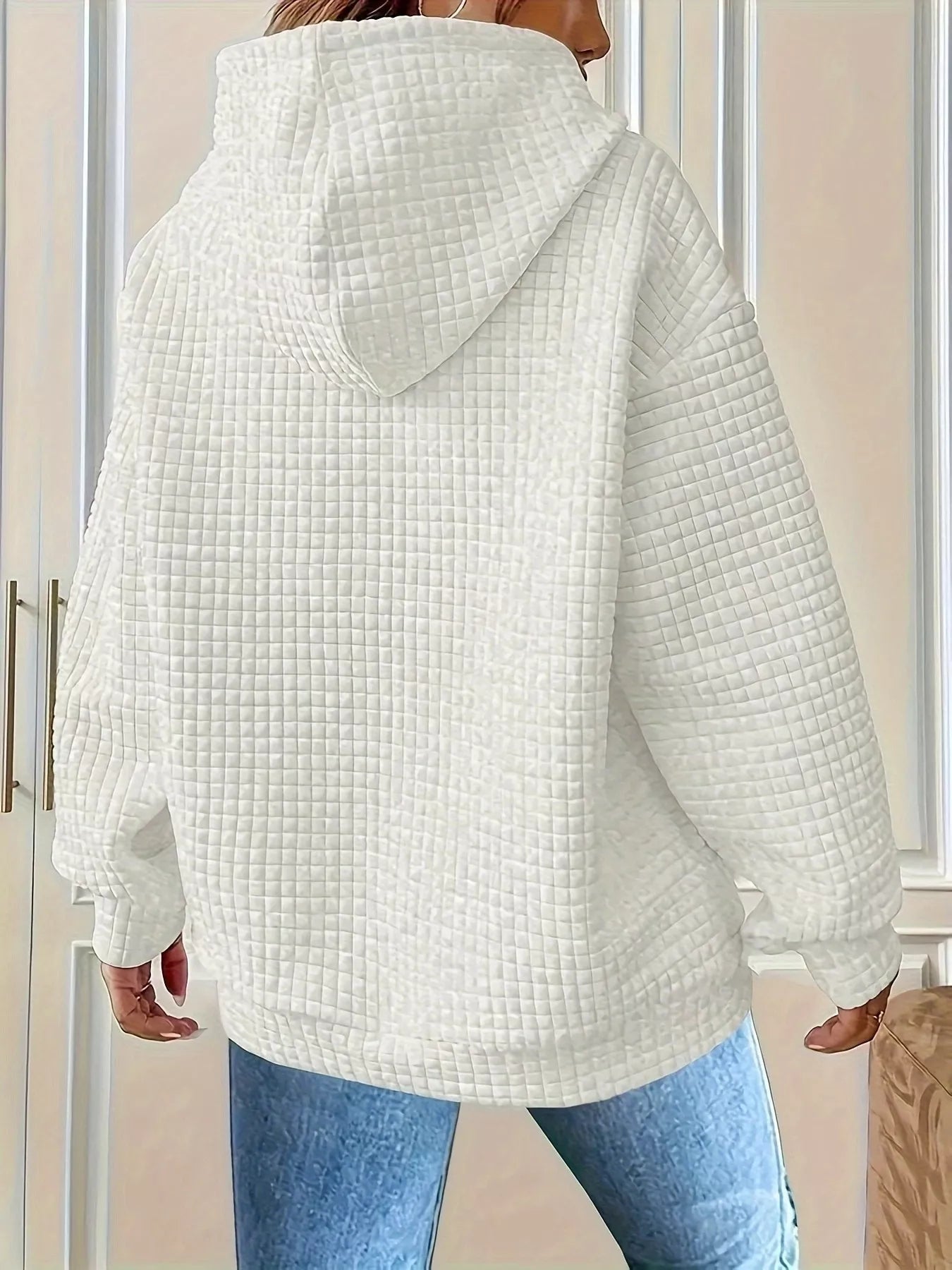 Textured Knit Drawstring Hoodie - MAD RUFFI