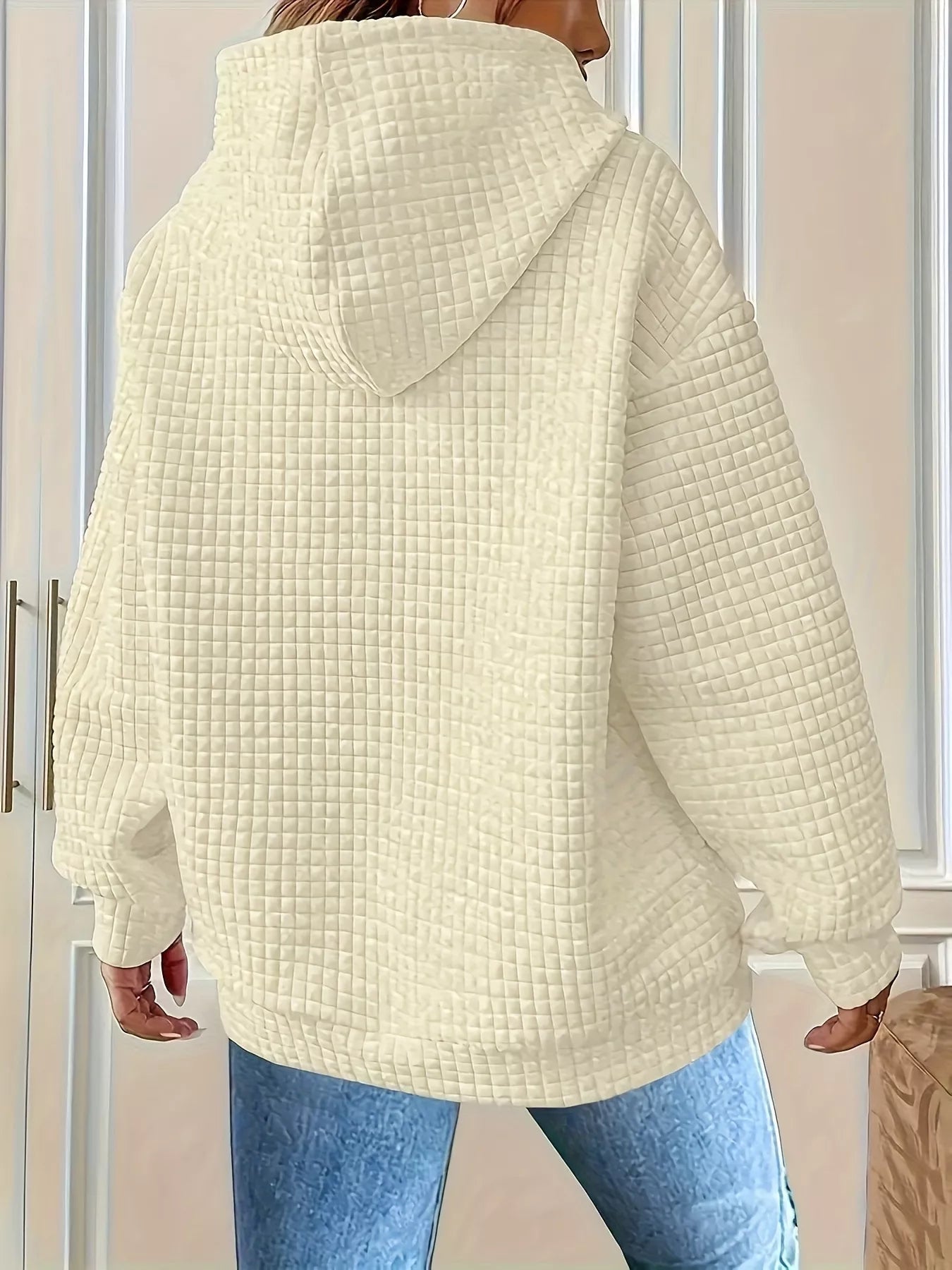 Textured Knit Drawstring Hoodie - MAD RUFFI