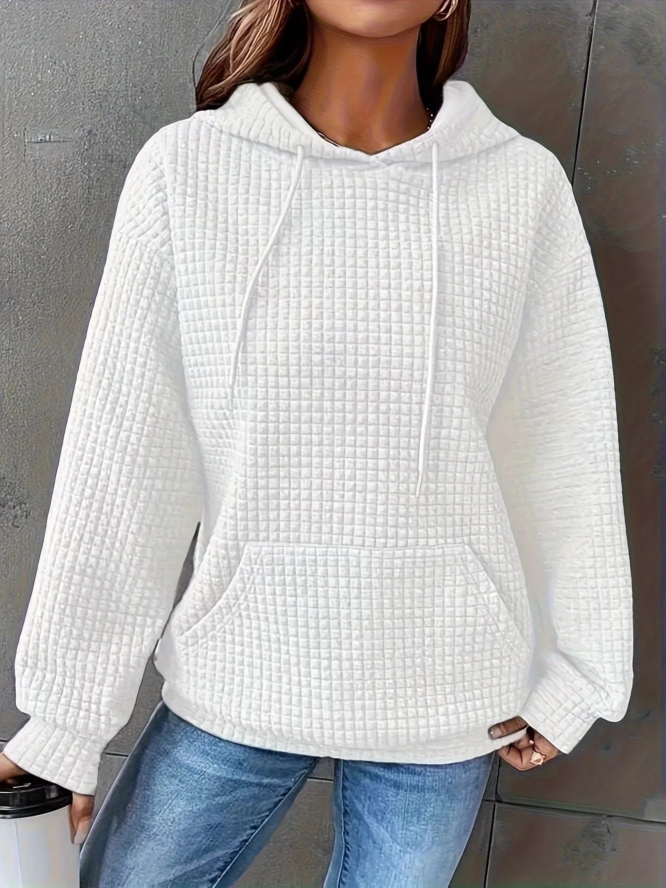 Textured Knit Drawstring Hoodie - MAD RUFFI