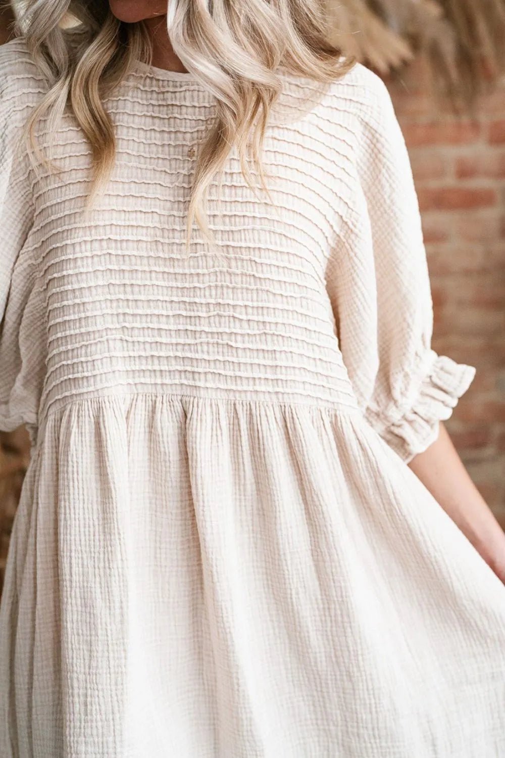 Pattern For Ruffle Loose Dress Textured Ruffled Puff Sleeve Loose Dress - MAD RUFFI