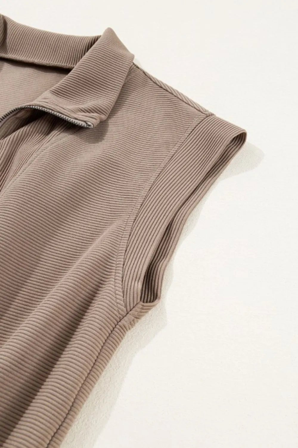 Textured Short Sleeve Half Zip Drawstring Waist Romper - MAD RUFFI