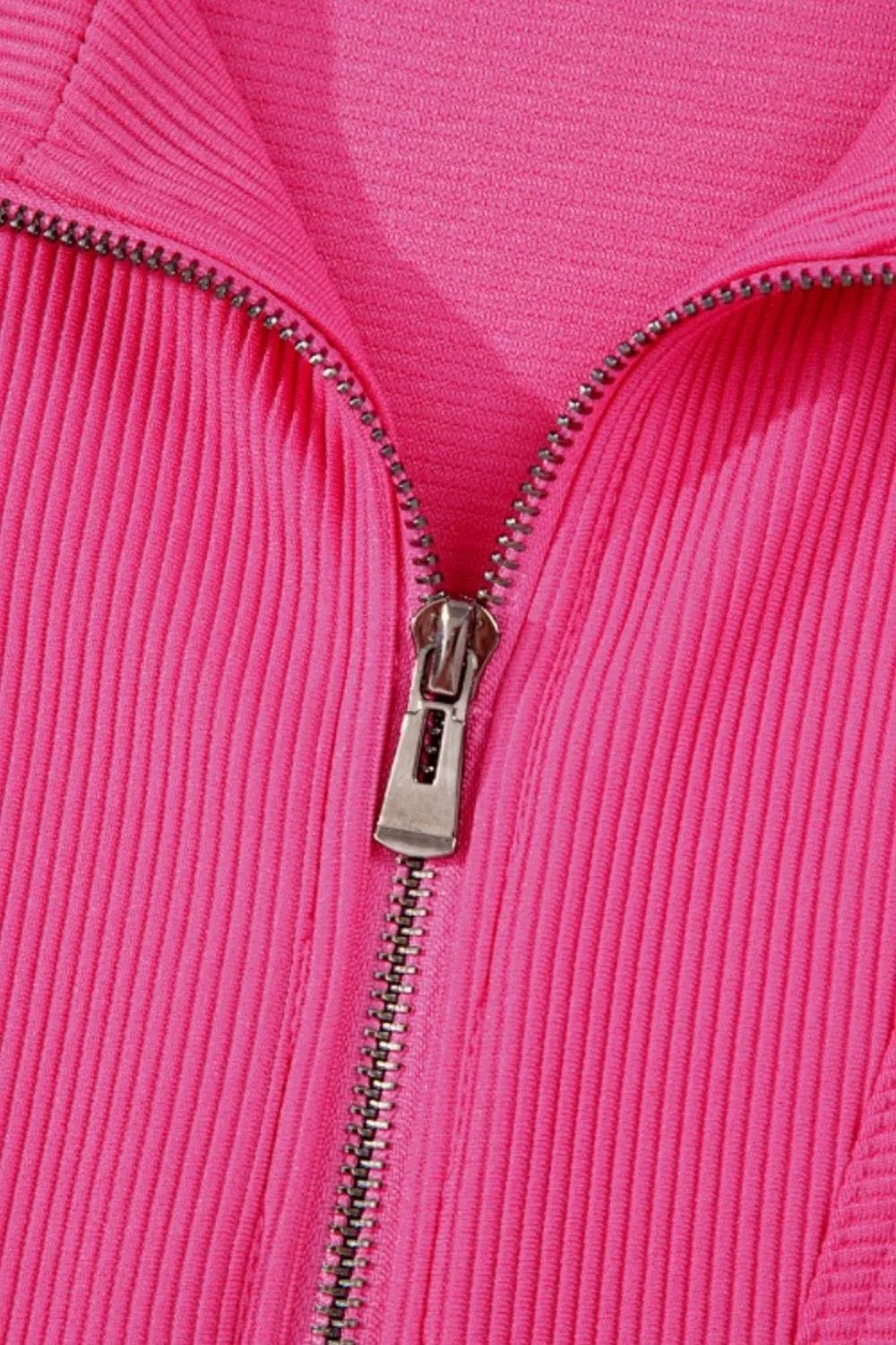 Textured Short Sleeve Half Zip Drawstring Waist Romper - MAD RUFFI