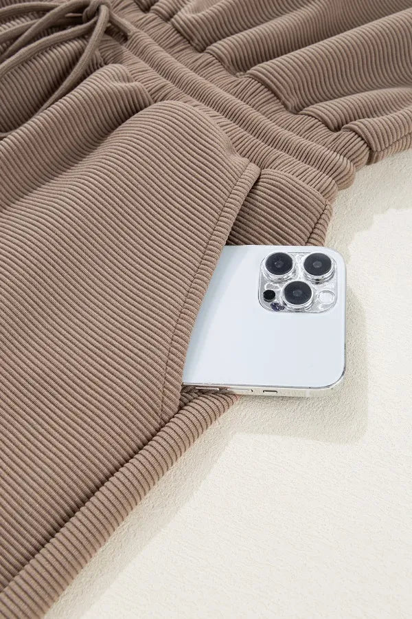 Textured Short Sleeve Half Zip Drawstring Waist Romper - MAD RUFFI